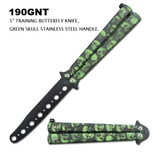 190GNT - Green Skulls 5" Trainer Butterfly Knife
