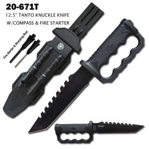 20-671T - 12.5" Fixed Blade Tanto Knuckle Knife