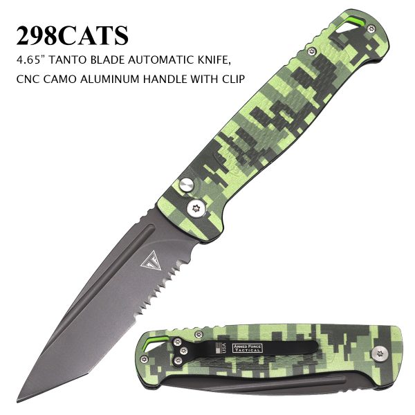 298CATS - 4.65" Digital Camo Automatic Knife - GLOW IN THE DARK!