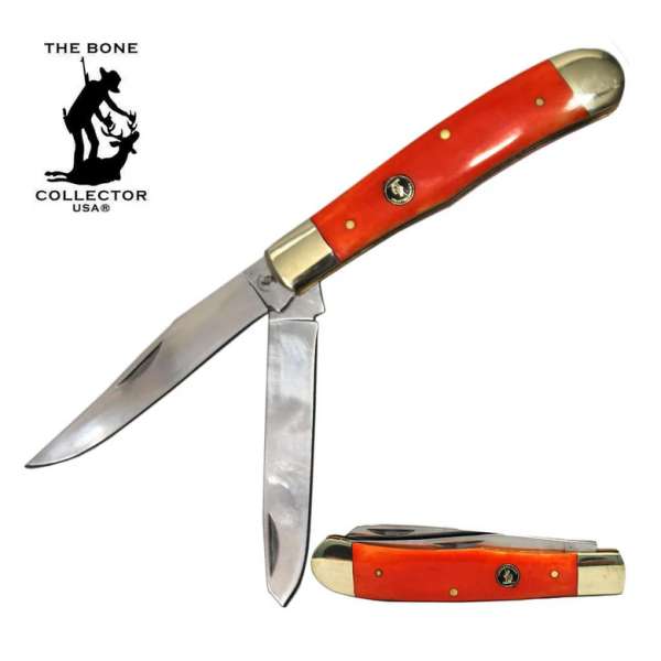 BC 5248-OSM - 4" 2 Blade Orange Bovine Bone Handle Bone Collector Trapper Pocket Knife