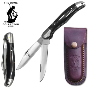 BC 816-BKBN -  5" Black Bone Collector 2 Blade Bone Handle Folding Knife