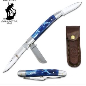 BC 869-BLBN - 5"  Bone Collector 3 Blade Folding Knife with Leather Sheath
