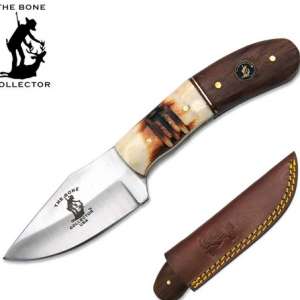 BC 894- c - 10" Bone Collector Burn Bovine & Wood Handle Hunting Knife