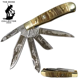 BC 5249-RH - 4" 5 Blade Etched Buffalo Horn Bone Collector Pocket Knife
