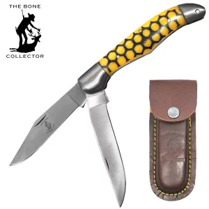 BC 816-BY - 5" Yellow Honeycomb Bone Collector 2 Blade Resin Handle Folding Knife