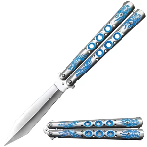 BF 1704-BL - 6" Blue Dragon Tiger Head Metal Handle Dull Blade Butterfly Trainer