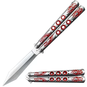 BF 1704-RD - 6" Red Dragon Tiger Head Metal Handle Dull Blade Butterfly Trainer