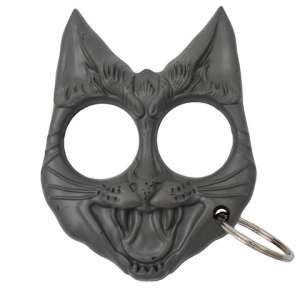 CLD-172-LGY - Evil Cat Keychain Grey