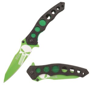 DF-208GN - Spring Assist Green Punisher Knife