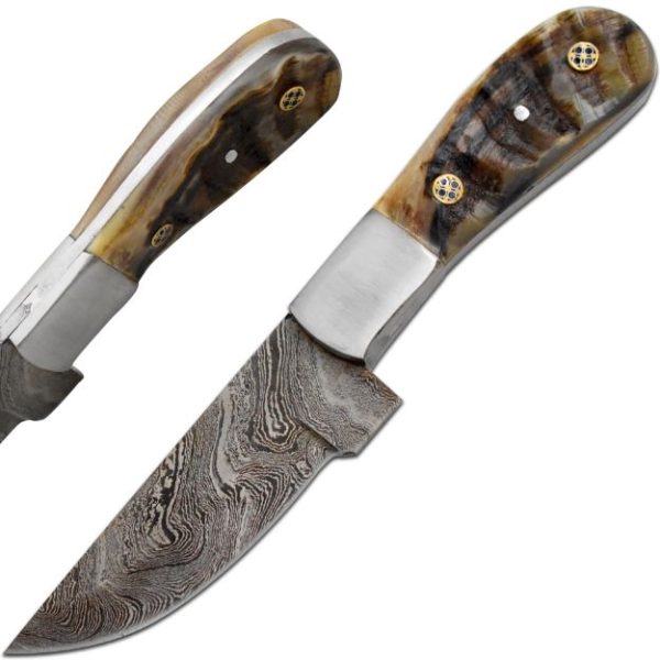 DM-55 - Wild Turkey Damascus collection 9.5" hunting knife with ram horn handle