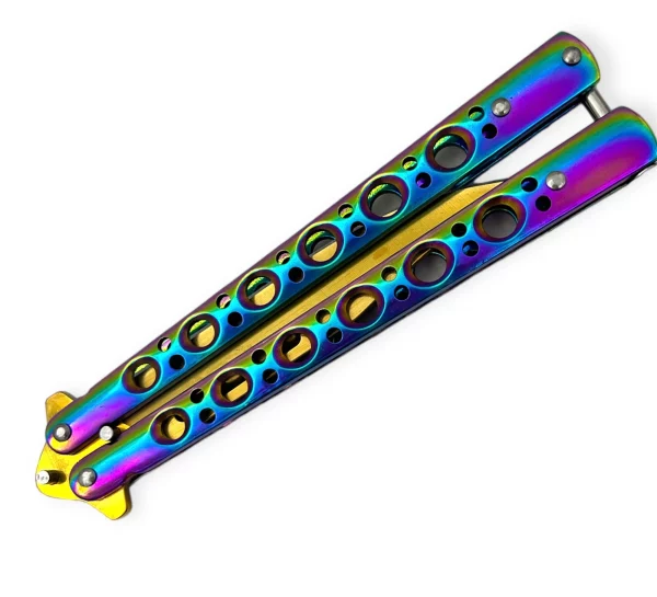 K-220-GD-RB - Rainbow and Gold Butterfly Knife - Image 2