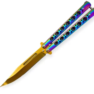 K-220-GD-RB - Rainbow and Gold Butterfly Knife