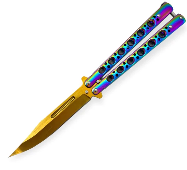 K-220-GD-RB - Rainbow and Gold Butterfly Knife