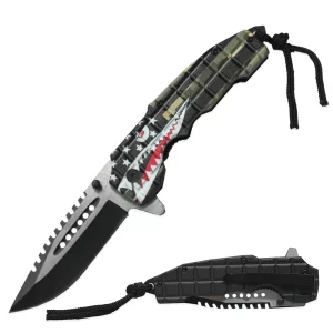 KS 1979-SH - 5" Shark Teeth Green Assist-Open Tactical Folding Knife with Paracord