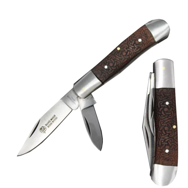 RW 1028 - 4" Two Blade Rosewood Handcrafted Handle Folding Knife