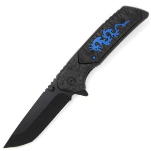 SJ-1026-BL - Black Dragon Spring Assisted Knife Tanto