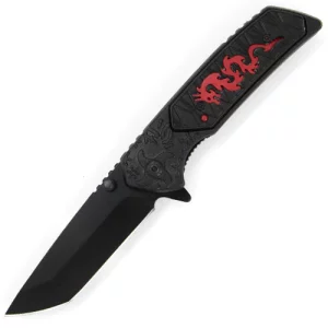 SJ-1026-RD - Black Dragon Spring Assisted Knife Tanto