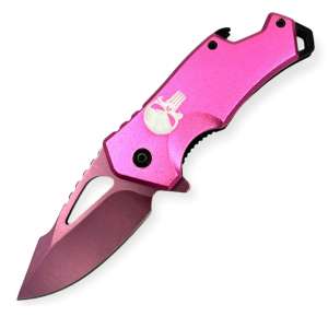 SJ-977-PK - Drop Point Pink Folder with Bottle Opener