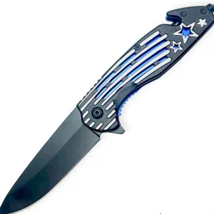 SJ-987-A - Tiger USA 8.25" Spring Assisted Knife Blue with Star