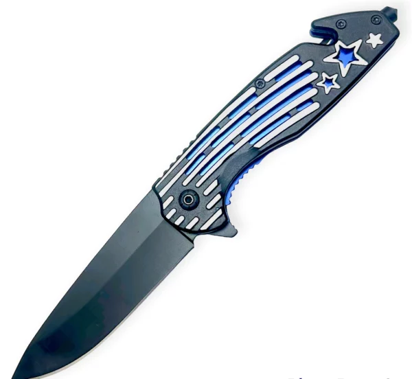 SJ-987-A - Tiger USA 8.25" Spring Assisted Knife Blue with Star