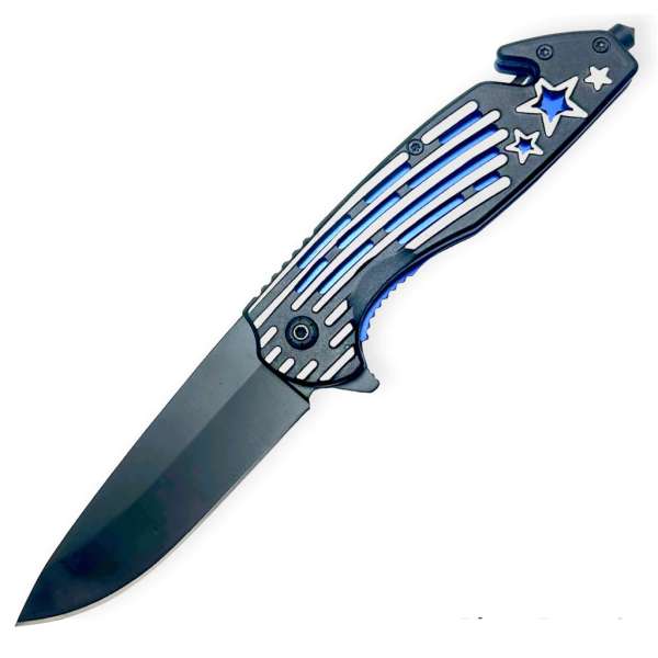 SJ-987-A - Tiger USA 8.25" Spring Assisted Knife Blue with Star