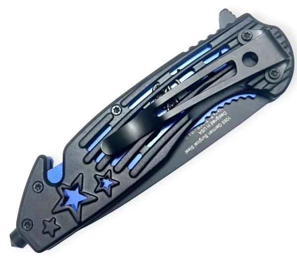 SJ-987-A - Tiger USA 8.25" Spring Assisted Knife Blue with Star - Image 2