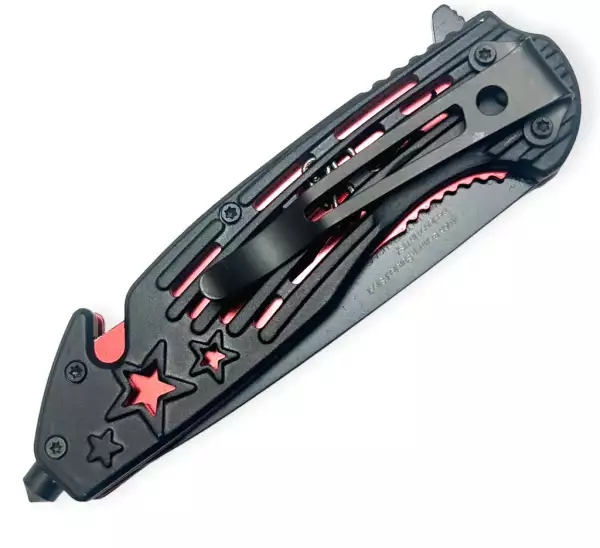 SJ-987-C - Tiger USA 8.25" Spring Assisted Knife Red with Stars - Image 2