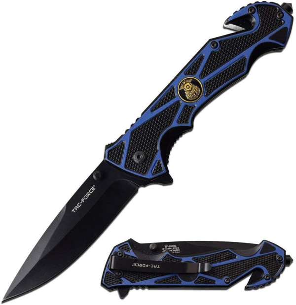 TF-987BL - Spring Assisted Knife with Police Emblem