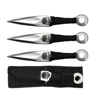 TK 036-365SSK 6.5" Silver Cord Wrapped Kunai Skull Throwing Knife