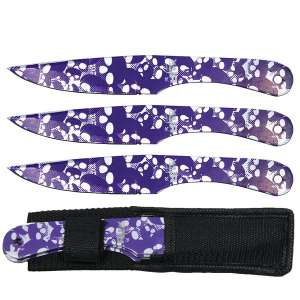 TK 00538-SKBL - 8" Blue Skull Pint Throwing Knife Set With Sheath