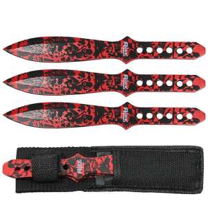 TK 01138-ZMRD - 8" Red Zombie Skull Print Throwing Knife Set with Sheath