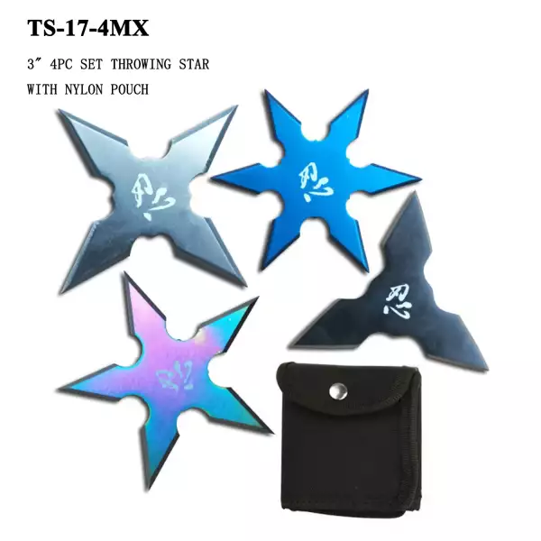 TS-17-4MX - 3" Throwing Stars 4 Piece Set with Sheath
