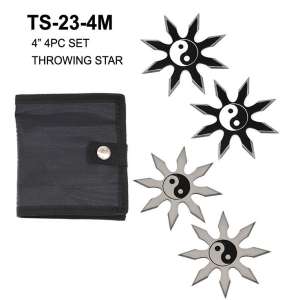 TS-23-4M - 4″ 4pc Set Black/Silver Ying Yang Throwing Star