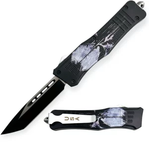 WP-2 - 9.5" Heavy Duty OTF Black with Skull Tanto