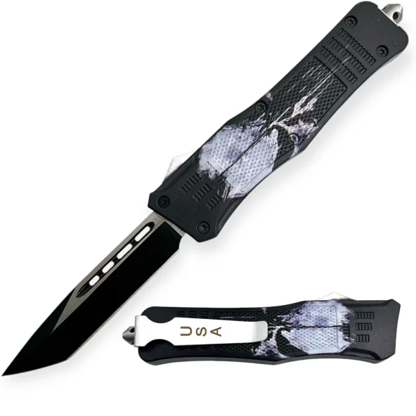 WP-2 - 9.5" Heavy Duty OTF Black with Skull Tanto