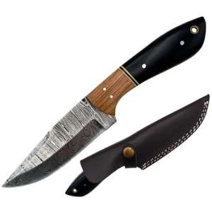 BC 799-DB 9" Bone Collector Damascus Blade Hunting Knife with Leather Sheath